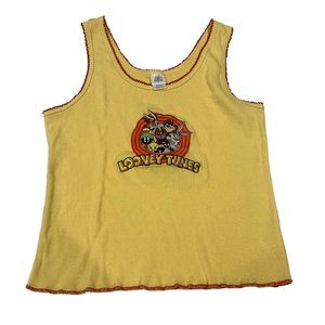 Juniors Looney Tunes Embroidered Tank Top Yellow Multi XXL